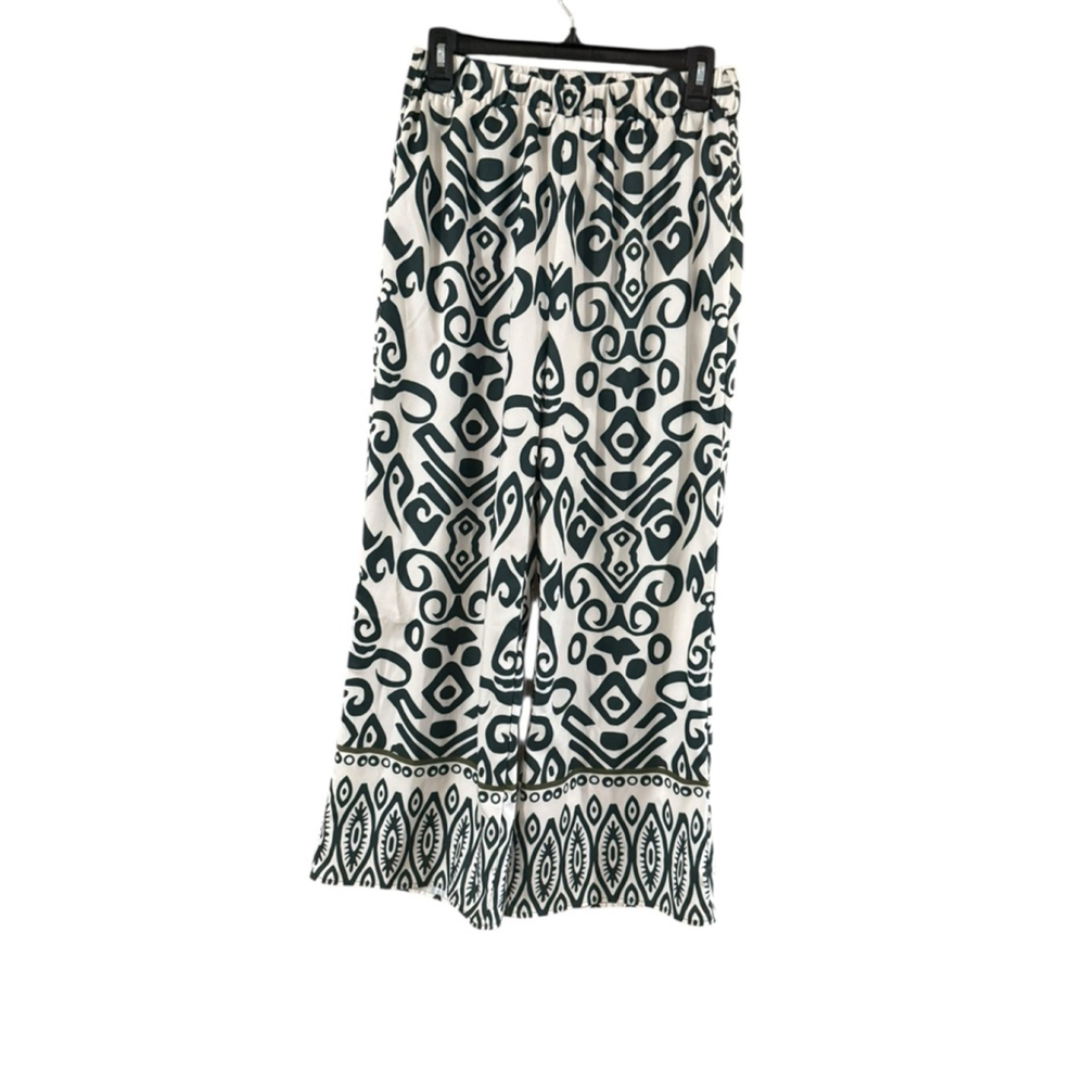 Women's Unbranded Wide Leg Pants L White Green Geometric Print - Picture 8 of 9